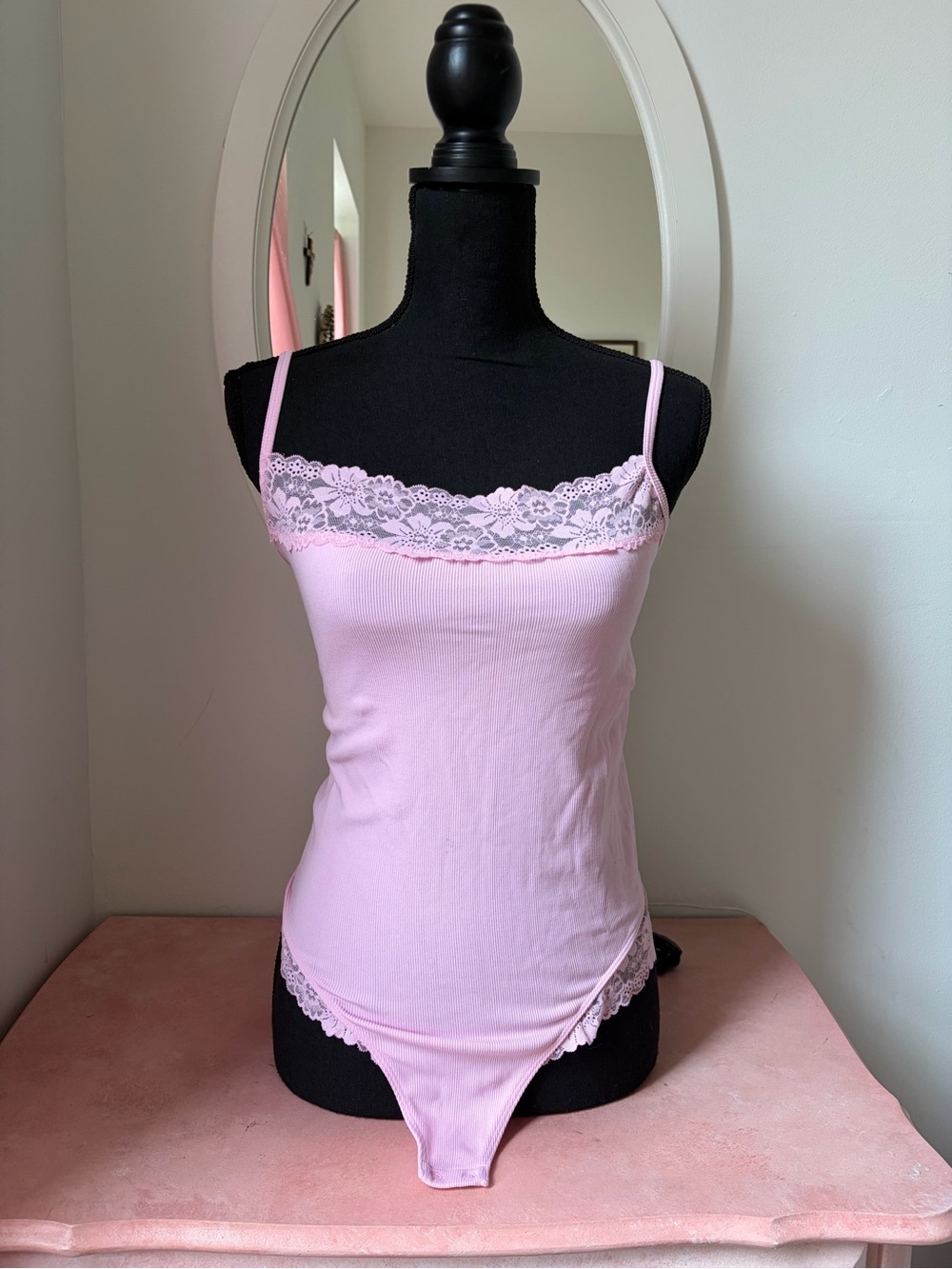 Pink Victoria’s Secret Pink Lace Trim Bodysuit